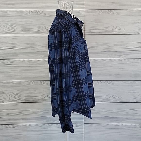 Adam Levine blue plaid button-down shirt Women's Size L - Picture 5 of 10